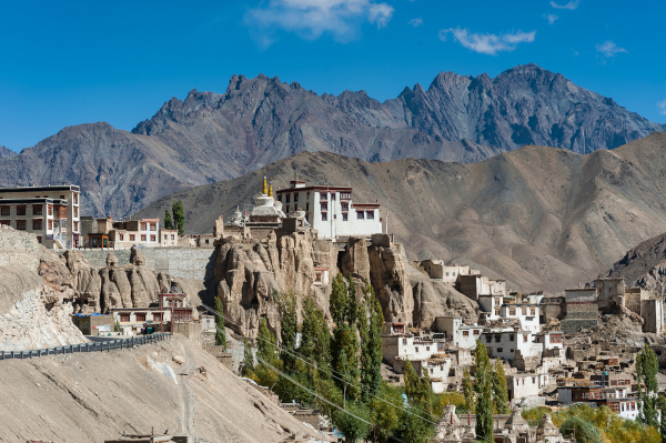 Lamayuru Buddhist Monastery or Gompa surrounded by dramatic and breathtaking landscape nestled within the Indian Himalayan region of Ladakh, Kashmir.