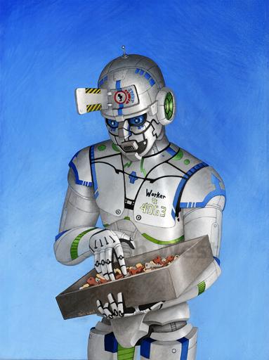 Robot man searching a drawer full of keys for the one that will start his brain.