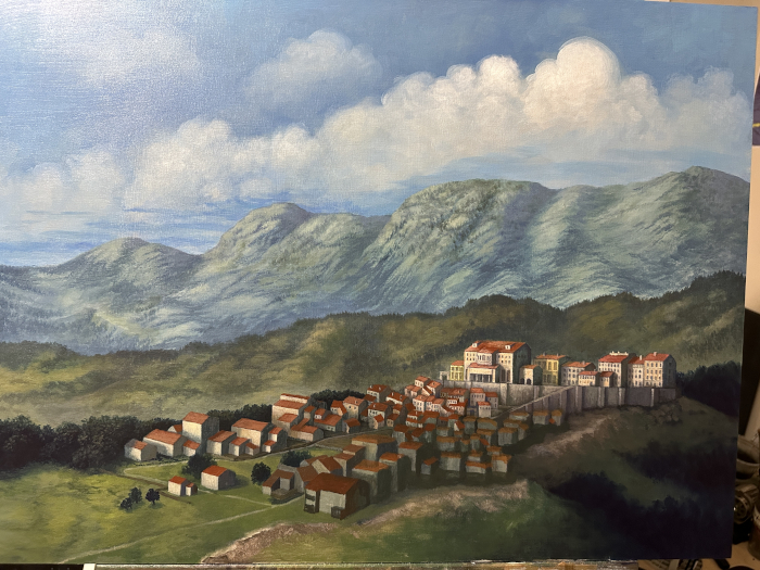 A photo of the painting while still in progress